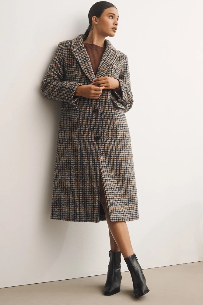 Bernardo Fuzzy Plaid Long Jacket