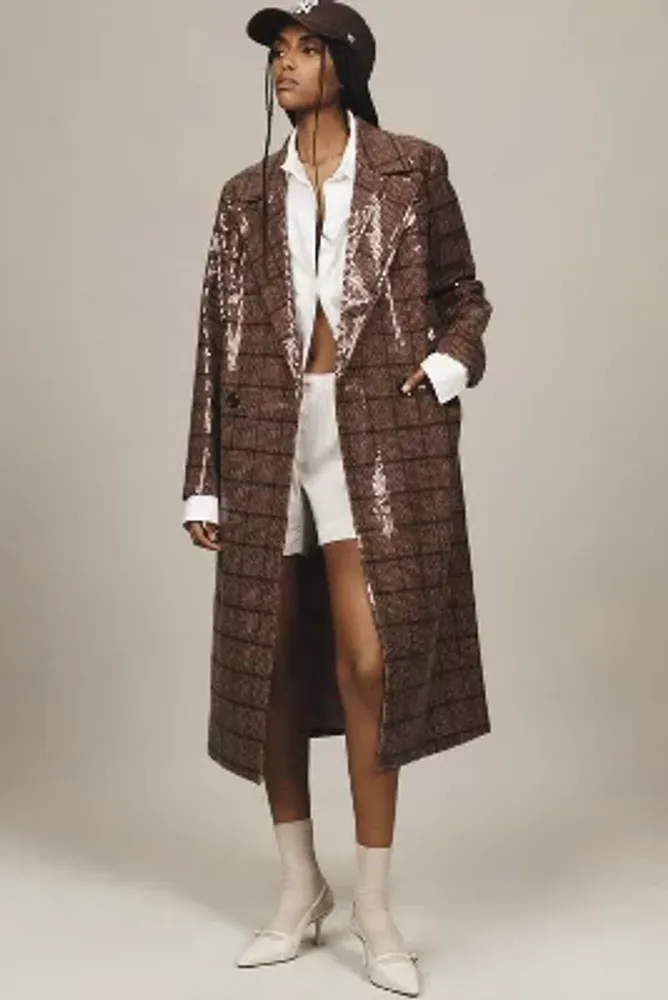 Avec Les Filles Plaid Sequin Coat