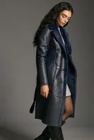 Avec Les Filles Faux Leather Furry Mix Belted Trench Coat