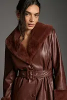 Avec Les Filles Faux Leather & Fur-Trim Trench Coat