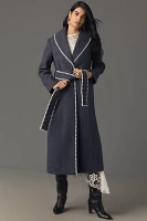 Avec Les Filles Blanket-Stitch Belted Shawl-Collar Coat