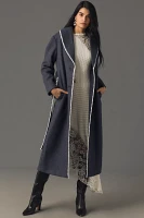 Avec Les Filles Blanket-Stitch Belted Shawl-Collar Coat