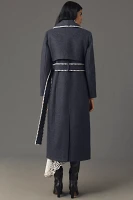 Avec Les Filles Blanket-Stitch Belted Shawl-Collar Coat