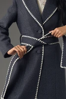 Avec Les Filles Blanket-Stitch Belted Shawl-Collar Coat