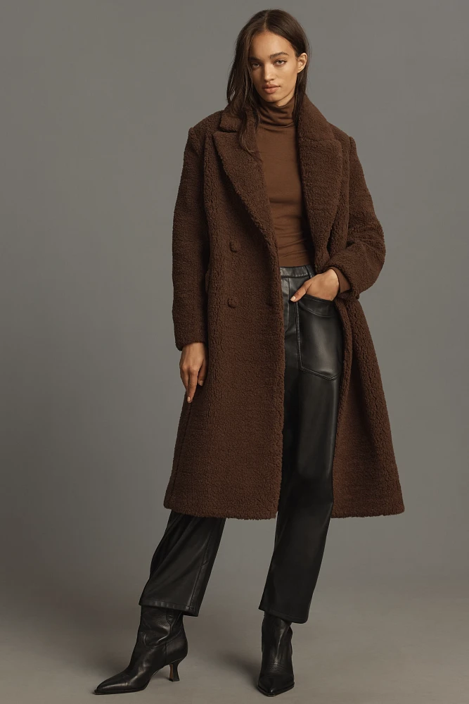 Avec Les Filles Sherpa-Fleece Notch-Lapel Coat