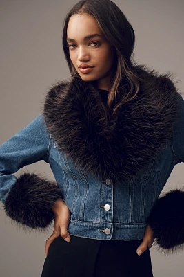 Avec Les Filles Faux-Fur Trim Denim Jacket