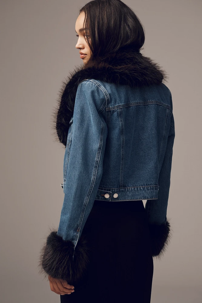 Avec Les Filles Faux-Fur Trim Denim Jacket