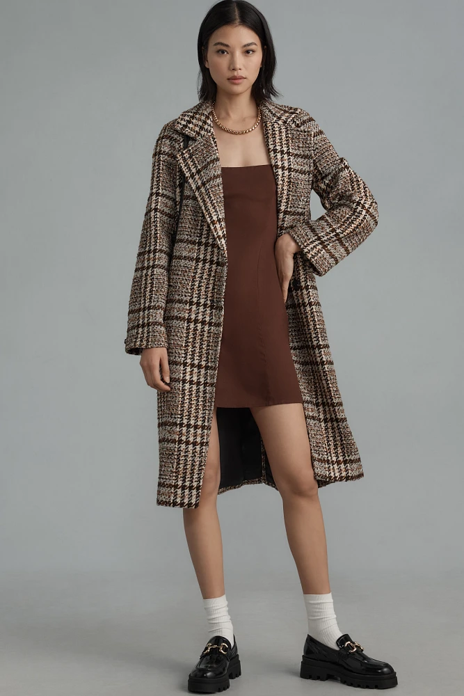 Avec Les Filles Notch-Lapel Plaid Raglan-Seam Coat