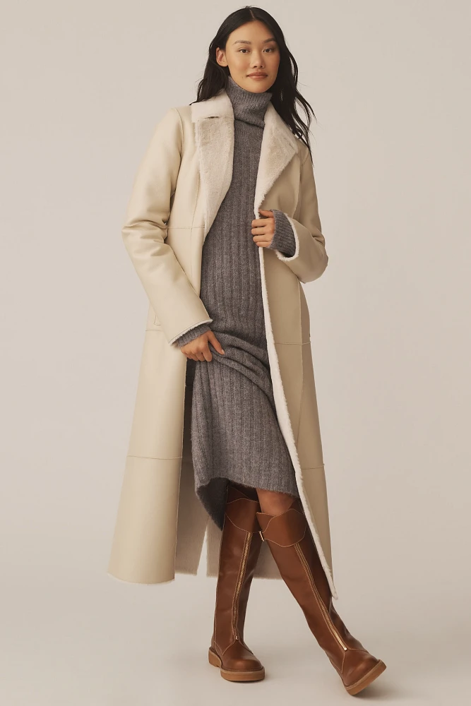 Avec Les Filles Reversible Faux-Leather Sherpa Maxi Coat