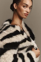 Avec Les Filles Faux-Fur Zebra Cropped Coat