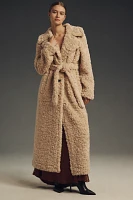 Avec Les Filles Notch Lapel Fuzzy Long Coat