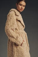 Avec Les Filles Notch Lapel Fuzzy Long Coat