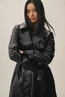 Avec Les Filles Glazed Faux-Ever Leather™ Belted Trench Coat