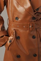 Avec Les Filles Glazed Faux-Ever Leather™ Belted Trench Coat