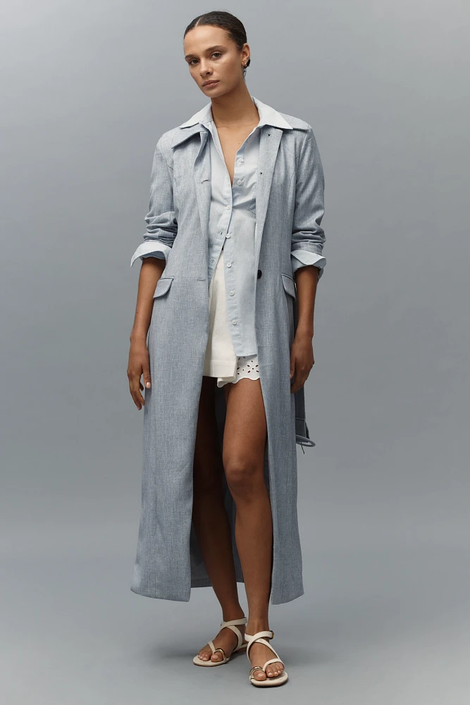 Avec Les Filles Cutaway Belted Maxi Trench Coat