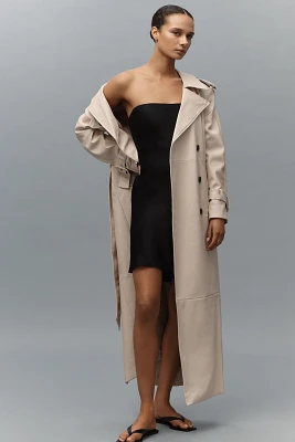 Avec Les Filles Faux-Ever Leather™ Strong Shoulder Maxi Trench Coat