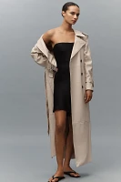 Avec Les Filles Faux-Ever Leather™ Strong Shoulder Maxi Trench Coat