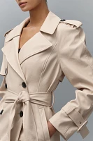 Avec Les Filles Faux-Ever Leather™ Strong Shoulder Maxi Trench Coat