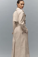 Avec Les Filles Faux-Ever Leather™ Strong Shoulder Maxi Trench Coat