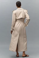 Avec Les Filles Faux-Ever Leather™ Strong Shoulder Maxi Trench Coat