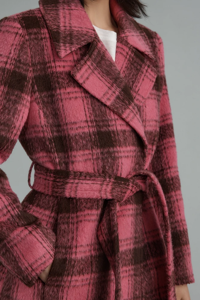 Noize Katja Belted Plaid Trench Coat