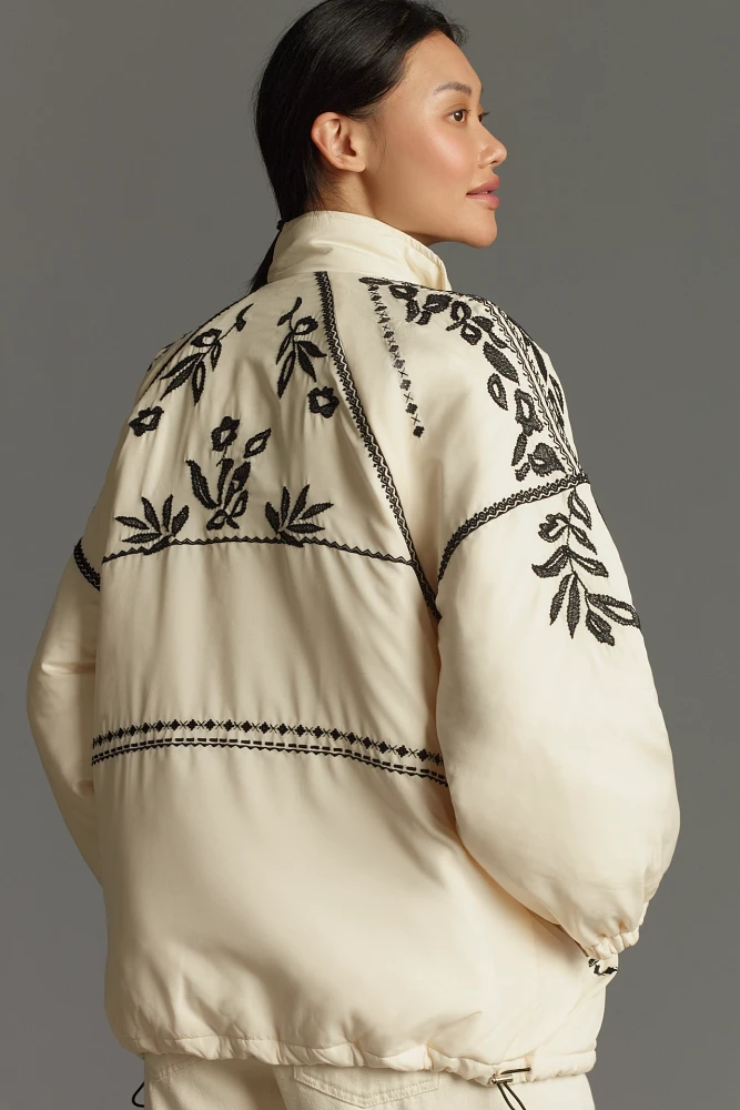 By Anthropologie Embroidered Puffer Coat