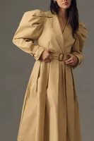 Mare Puff-Sleeve Pleated Trench Coat