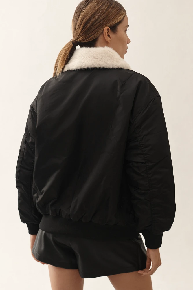 NVLT Faux-Fur Collared Bomber Jacket