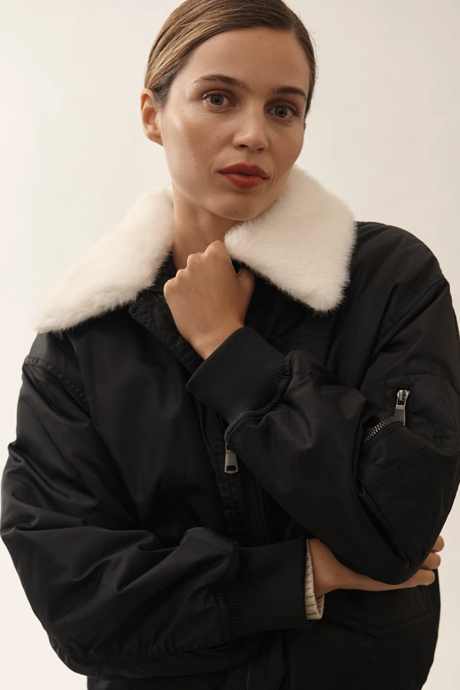 NVLT Faux-Fur Collared Bomber Jacket