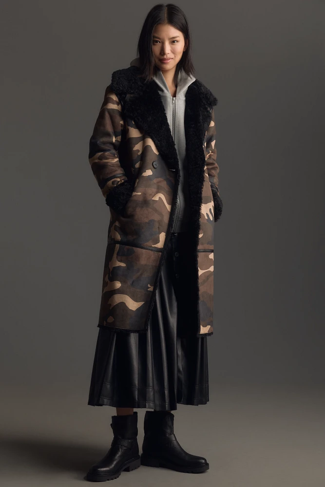 NVLT Faux-Shearling Double-Breasted Long Coat