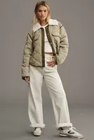 By Anthropologie Quilted Sherpa Collar Shacket