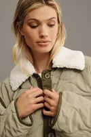 By Anthropologie Quilted Sherpa Collar Shacket