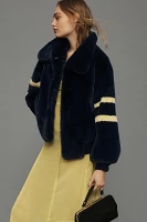 By Anthropologie Sporty Stripe Faux Fur Jacket