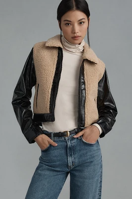 Maeve Faux-Leather Sherpa Cropped Jacket