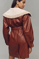 Maeve Oversized Collar Faux-Leather Belted Coat