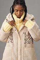 Pilcro Embroidered Hooded Sherpa Coat