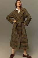 By Anthropologie Belted Plaid Long Robe Coat