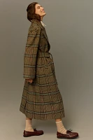 By Anthropologie Belted Plaid Long Robe Coat