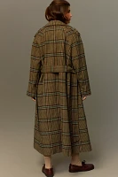 By Anthropologie Belted Plaid Long Robe Coat