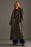 By Anthropologie Belted Plaid Long Robe Coat