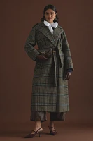 By Anthropologie Belted Plaid Long Robe Coat