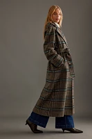 By Anthropologie Belted Plaid Long Robe Coat