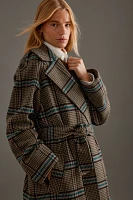 By Anthropologie Belted Plaid Long Robe Coat