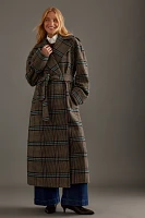 By Anthropologie Belted Plaid Long Robe Coat