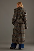 By Anthropologie Belted Plaid Long Robe Coat