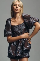 By Anthropologie Puff-Sleeve Jacquard Romper