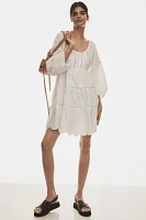 By Anthropologie Balloon-Sleeve Lace Scallop-Hem Romper