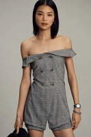 Maeve Off-The-Shoulder Button-Front Menswear Romper