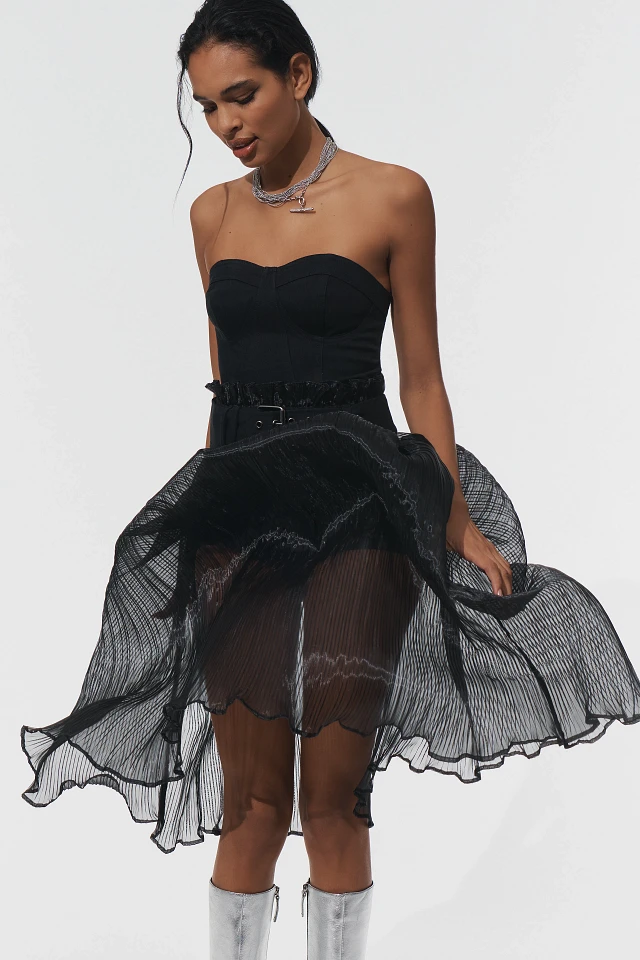 bodysuit dress with sheer skirt A summer go to  Our newest Aida Dress by Benni features a deep plunge  bodysuit with an attached sheer maxi skirt  Available to hire in a Size  Small/8, flexible sizing, (