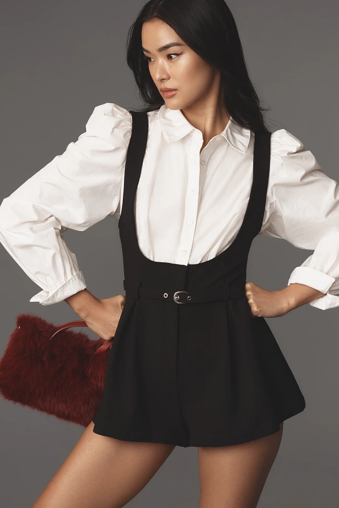 Maeve Long-Sleeve Belted Twofer Pinafore Romper